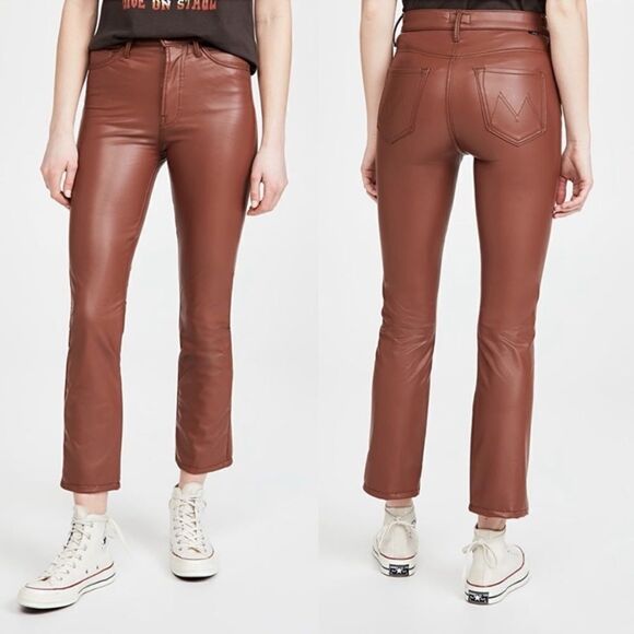 Mother The Insider Ankle Faux Leather Cropped Brown Pants Modern NWT - Picture 5 of 16